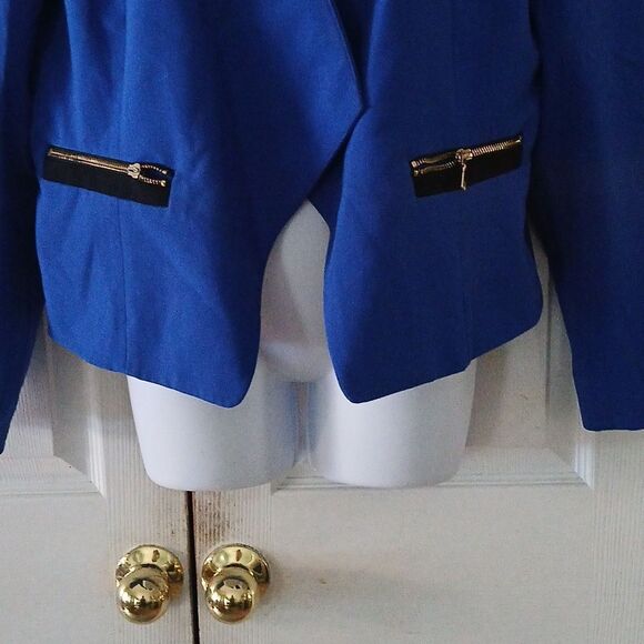 Nine West vintage royal blue and black open front blazer jacket Sz 14 - Picture 2 of 6